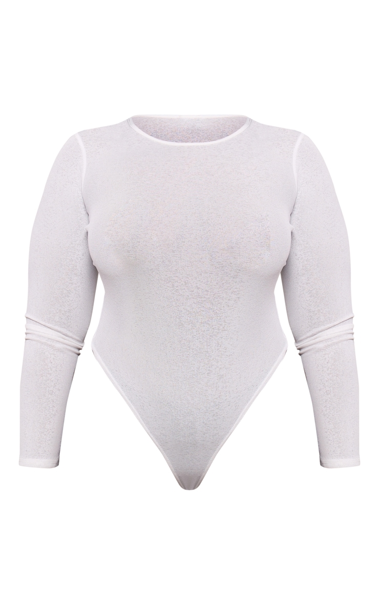 Plus White Burn Out Mesh Long Sleeve Crew Neck Bodysuit image 5