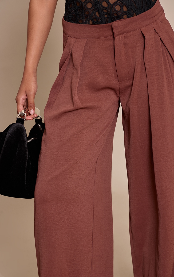 Petite Deep Chocolate Floaty Woven Double Pleat Wide Leg Pants image 4