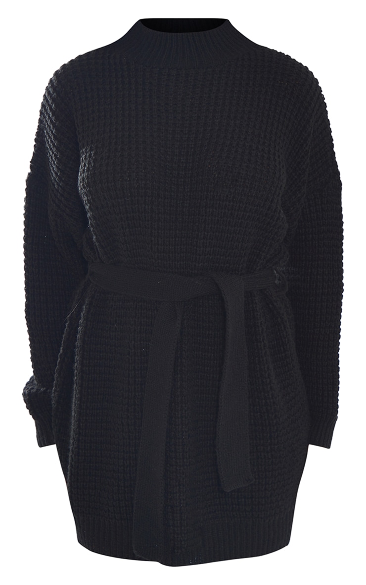 Black Waffle Knitted Sweater Dress image 5