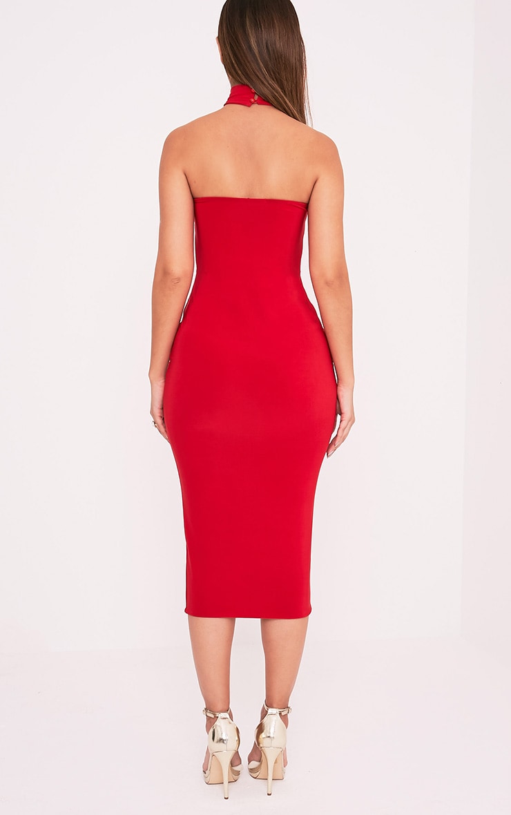 red slinky midi dress