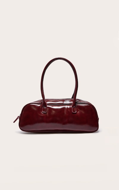 Burgundy Patent PU Baguette Shoulder Bag