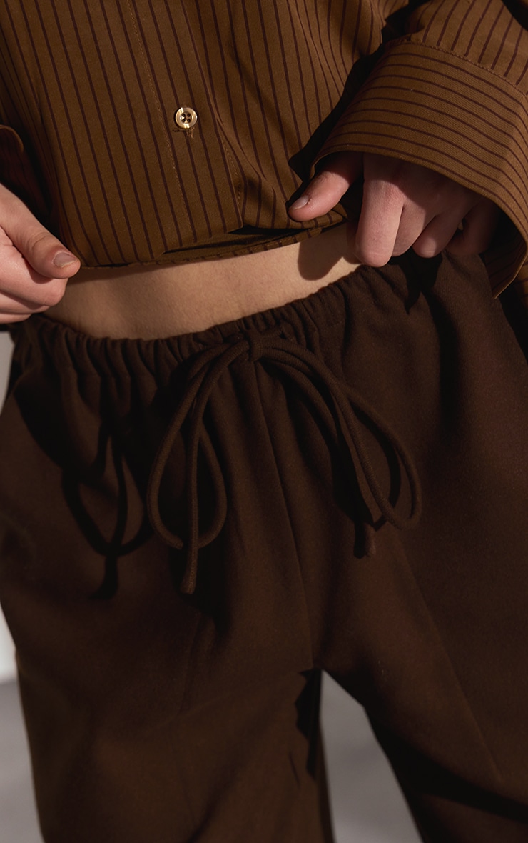 Chocolate Brushed Tailored Drawstring Low Rise Pants image 4