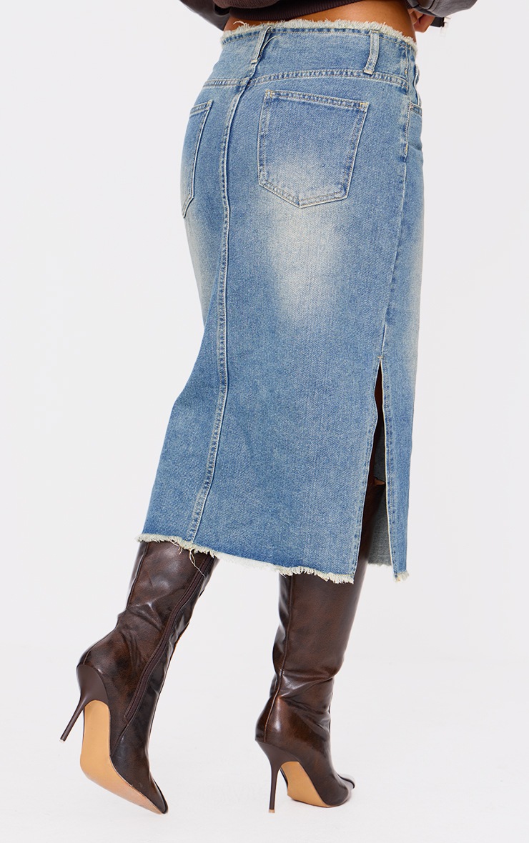 Raw Hem Slit Denim Skirt
