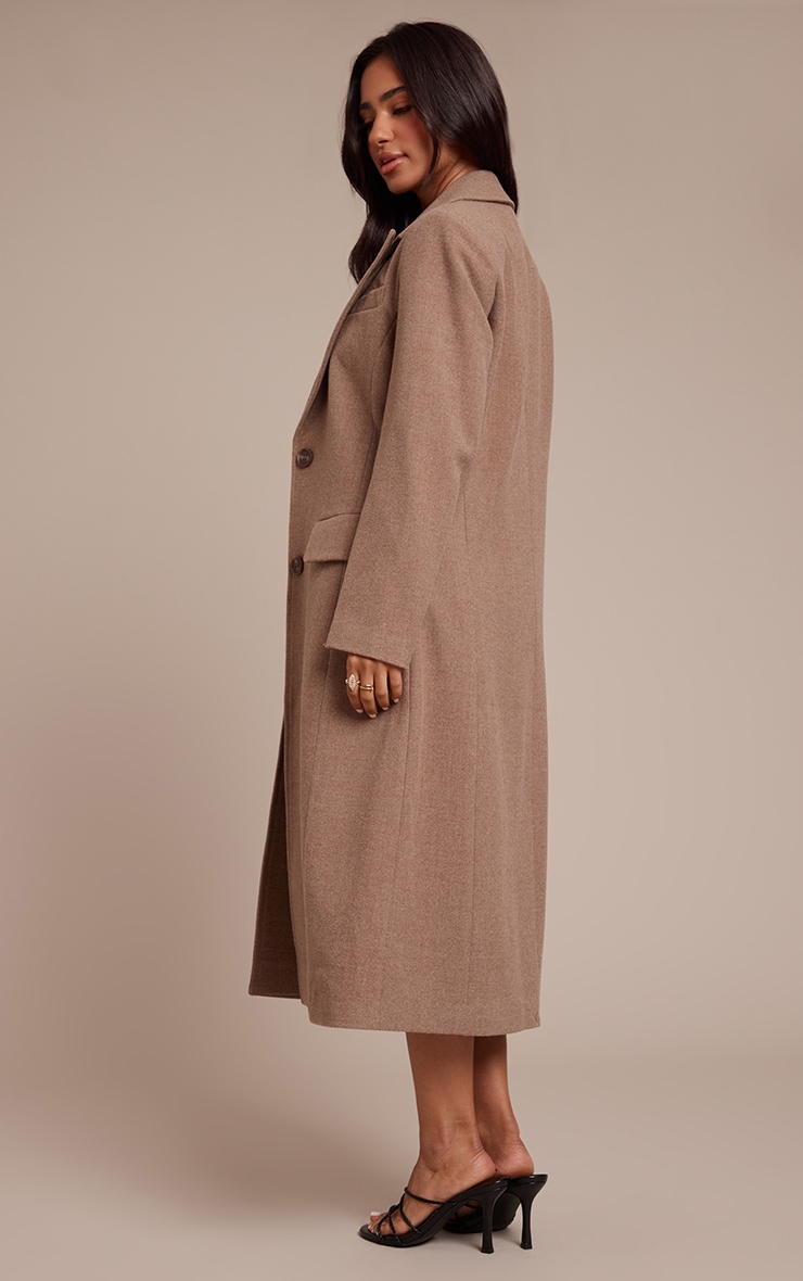 Petite Taupe Single Breasted Seam Detail Wool Look Maxi Coat image 2
