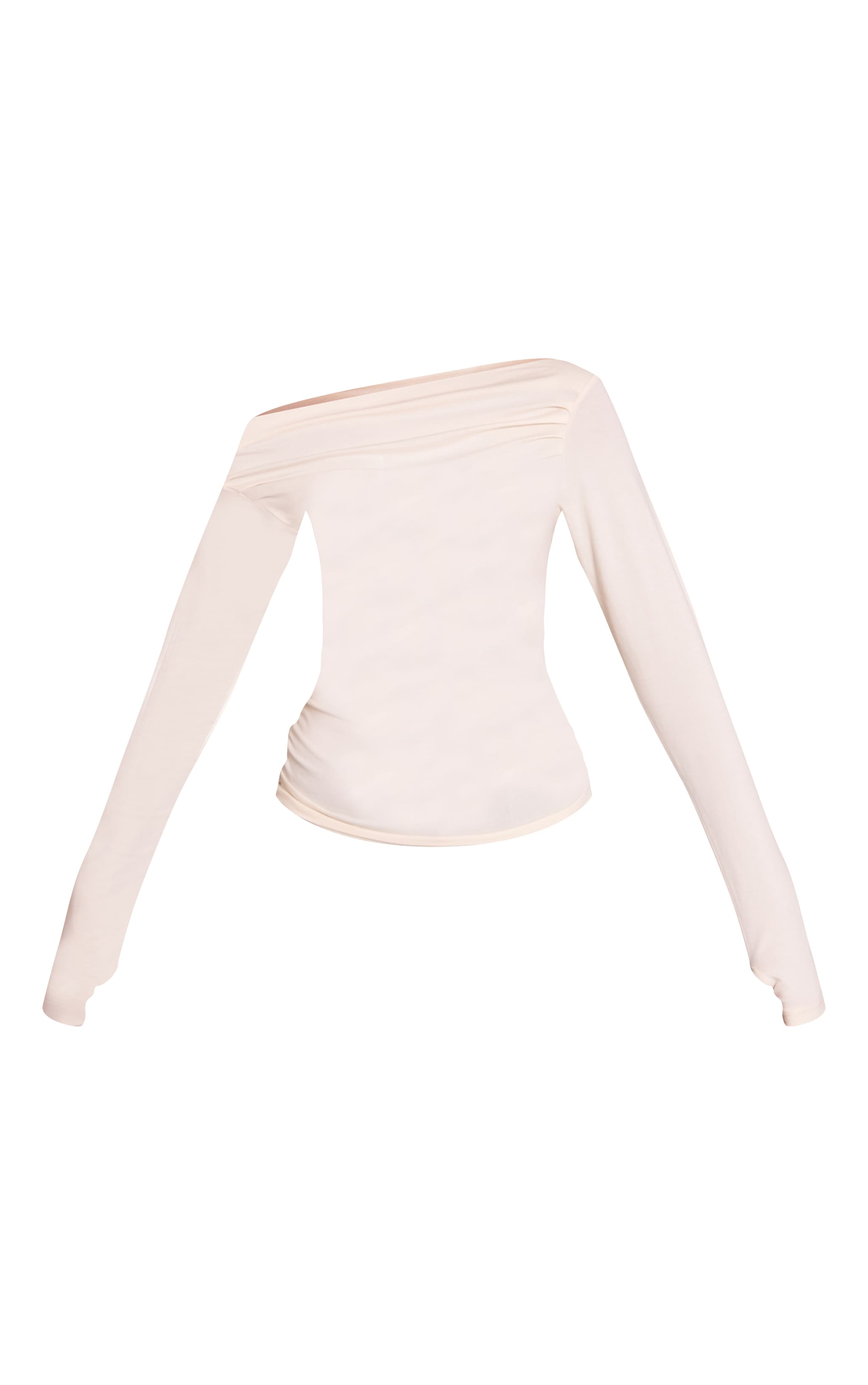 Cream Soft Cotton Ruched Asymmetric Long Sleeve Top image 5