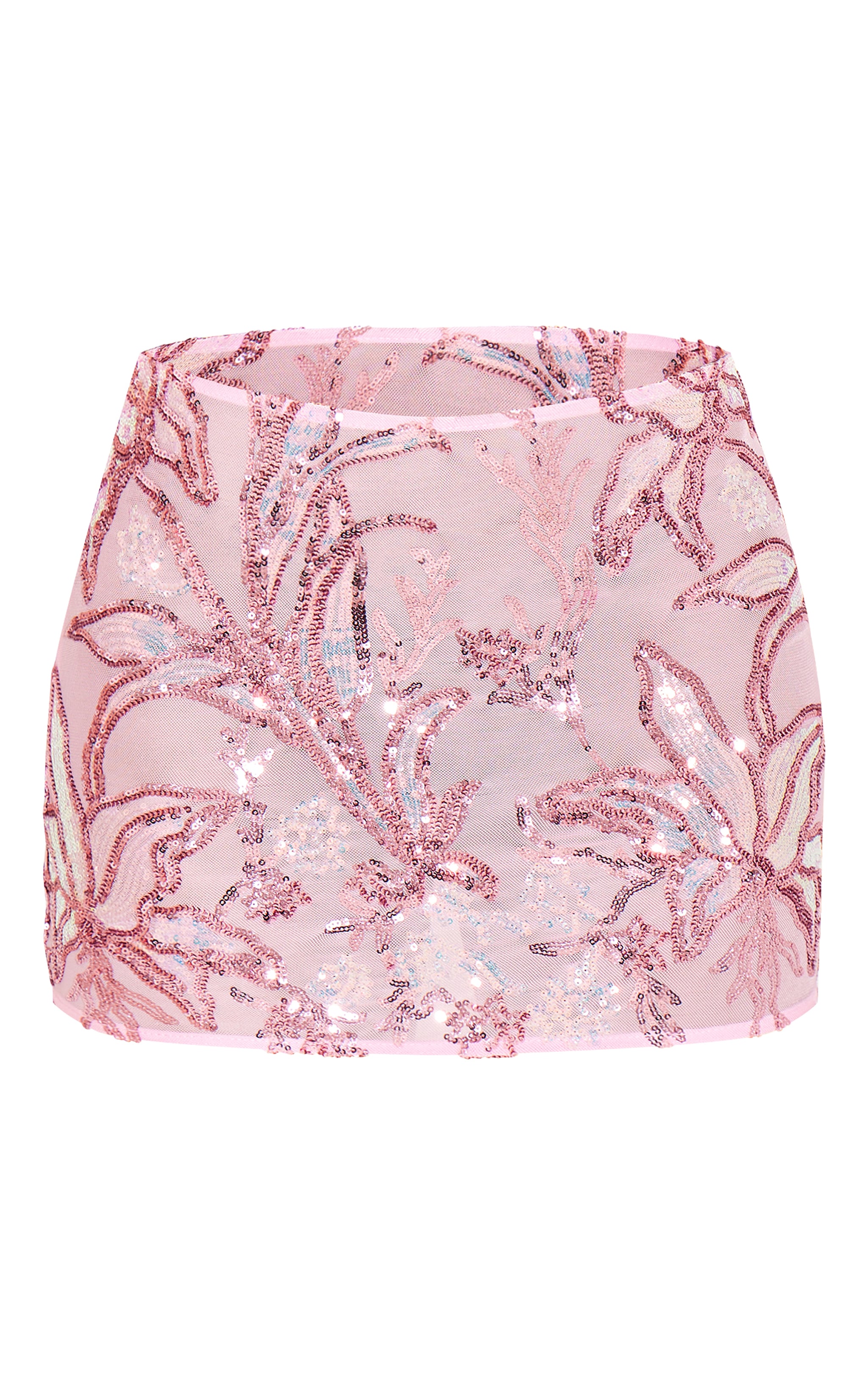 Baby Pink Floral Sequin Mini Skirt image 6