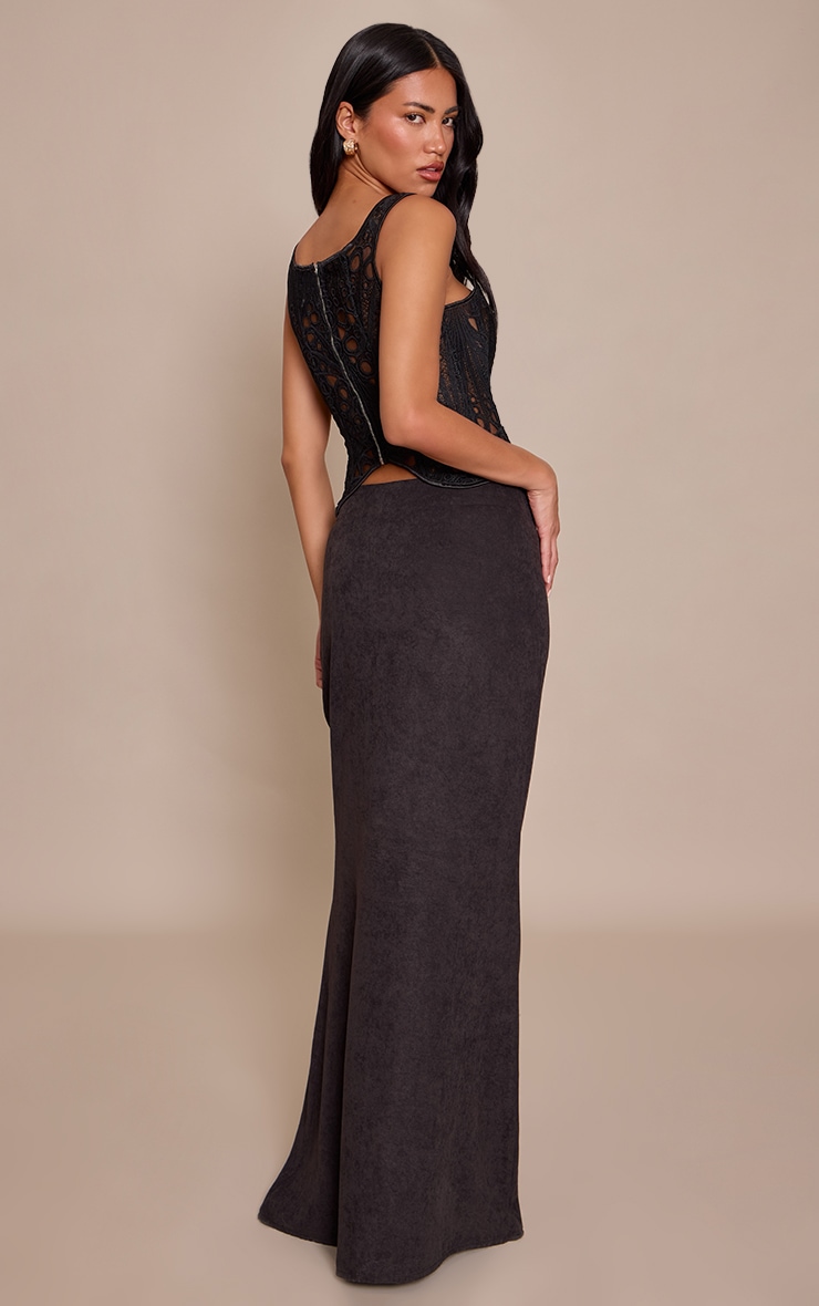 Black Peachskin Fishtail Maxi Skirt image 3