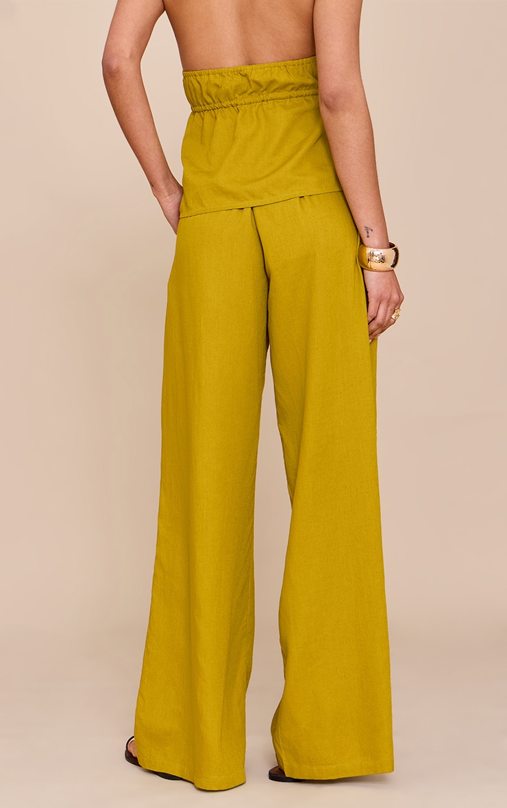 Deep Mustard Linen Look Drawstring Wide Leg Pants image 3