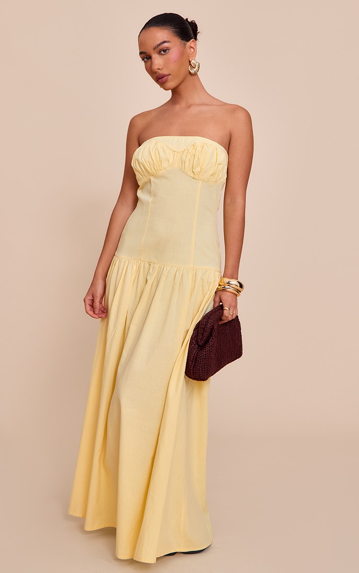 Lemon Bandeau Bust Seam Detail Maxi Dress image 3
