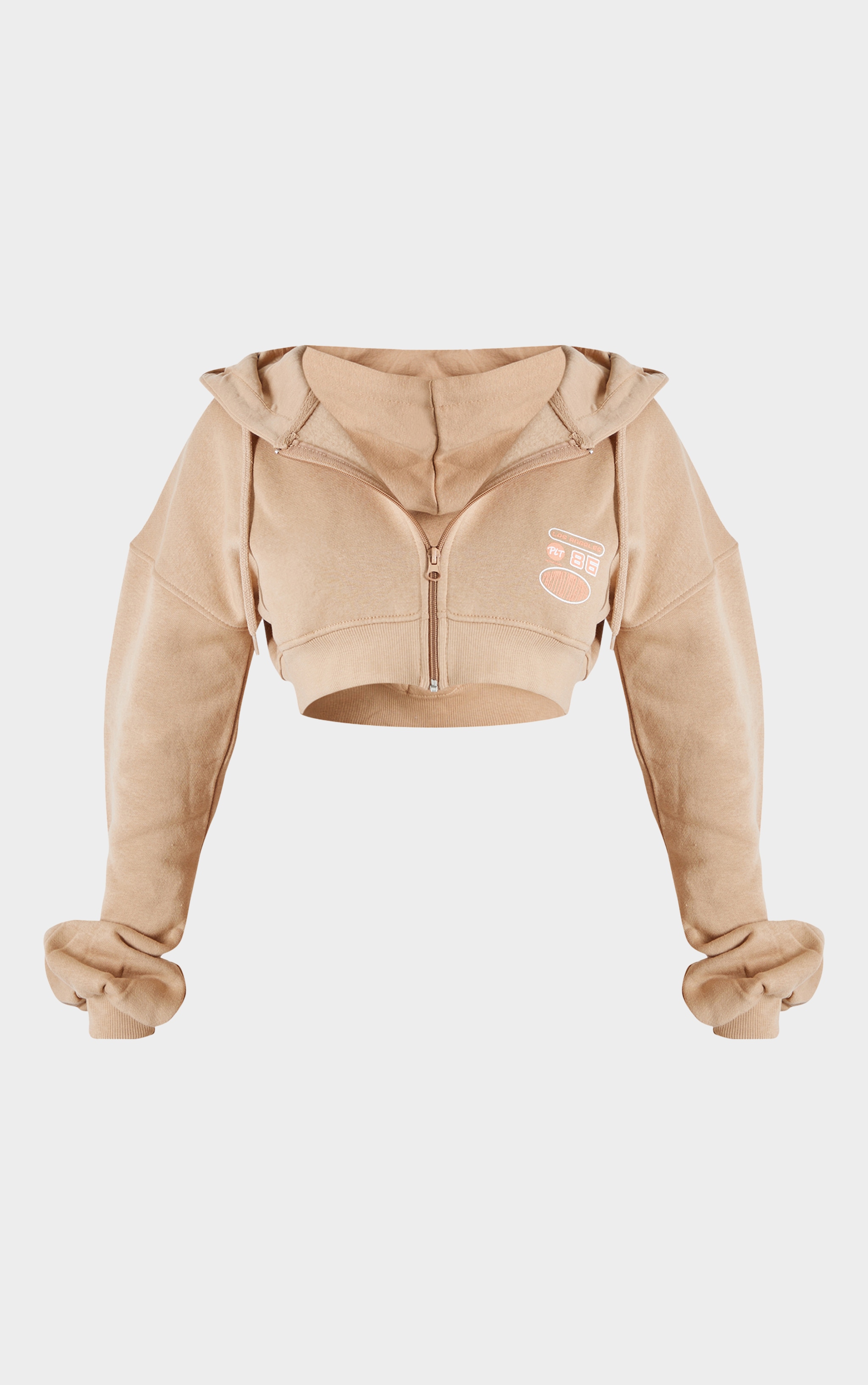 PRETTYLITTLETHING Petite Hoodie court sable à slogan et zip image 5