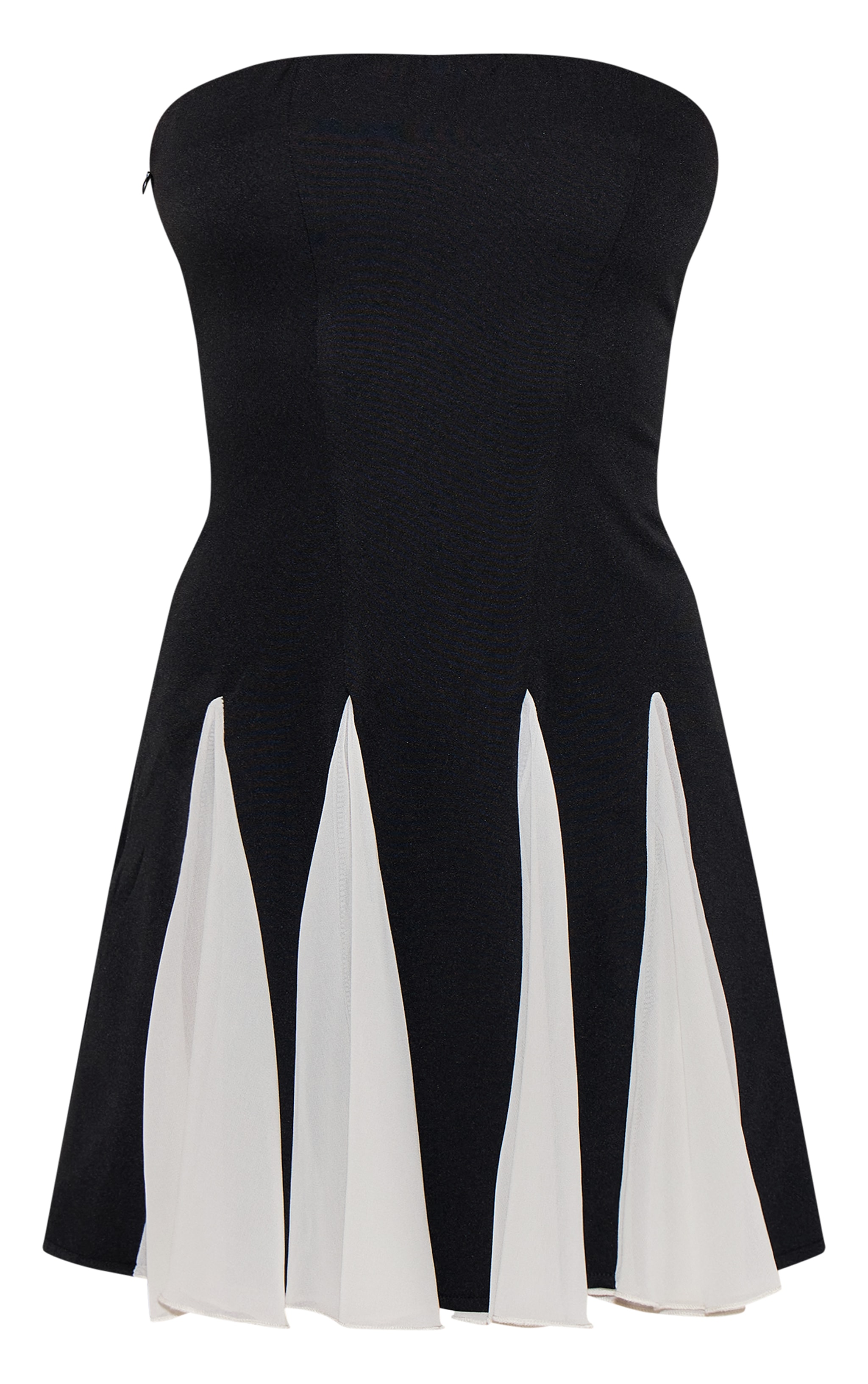 Mini robe bustier noire à parties en mousseline de soie contrastante plissée image 5