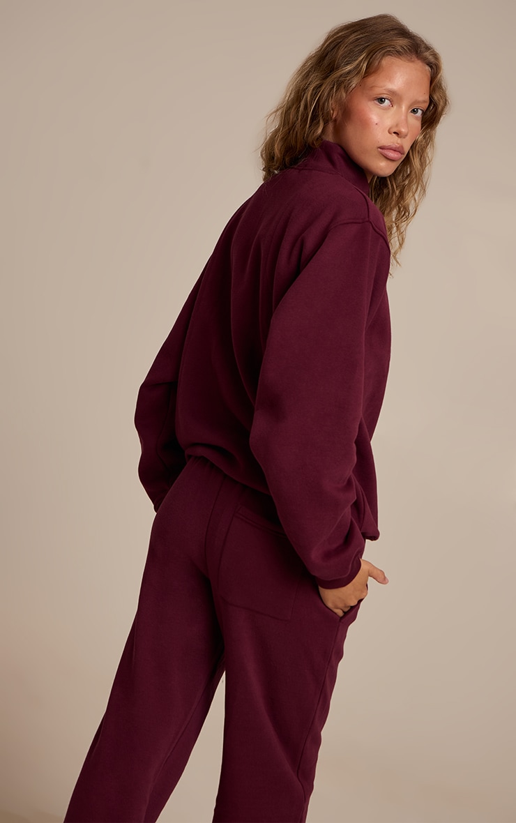 Wine Cotton Fleece Quarter Zip Sweatshirt image 2