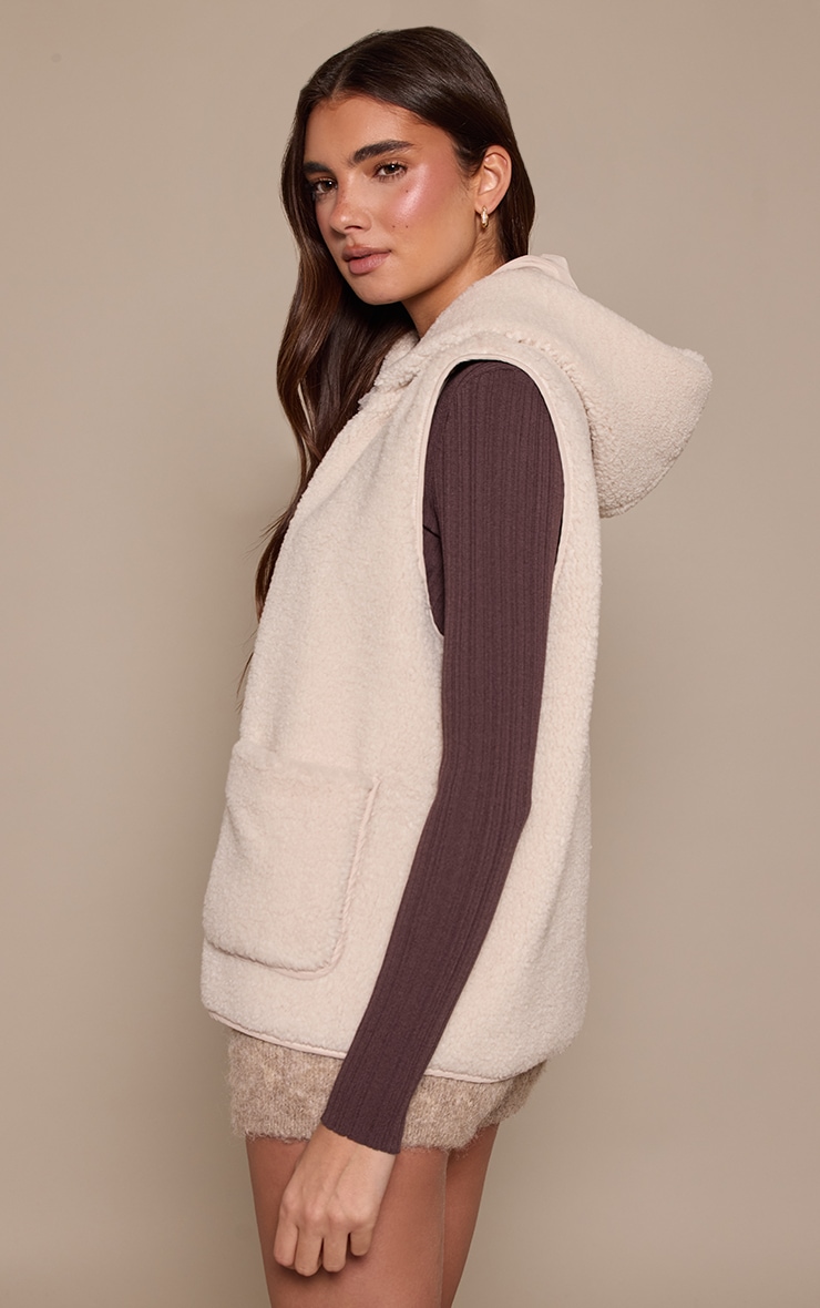 Cream Borg Zip Up Gilet image 2