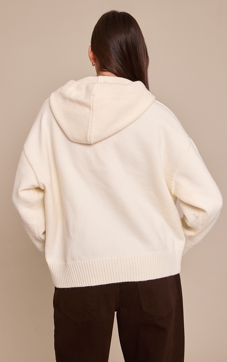 Cream Knitted Button Detail Oversized Hoodie  image 2