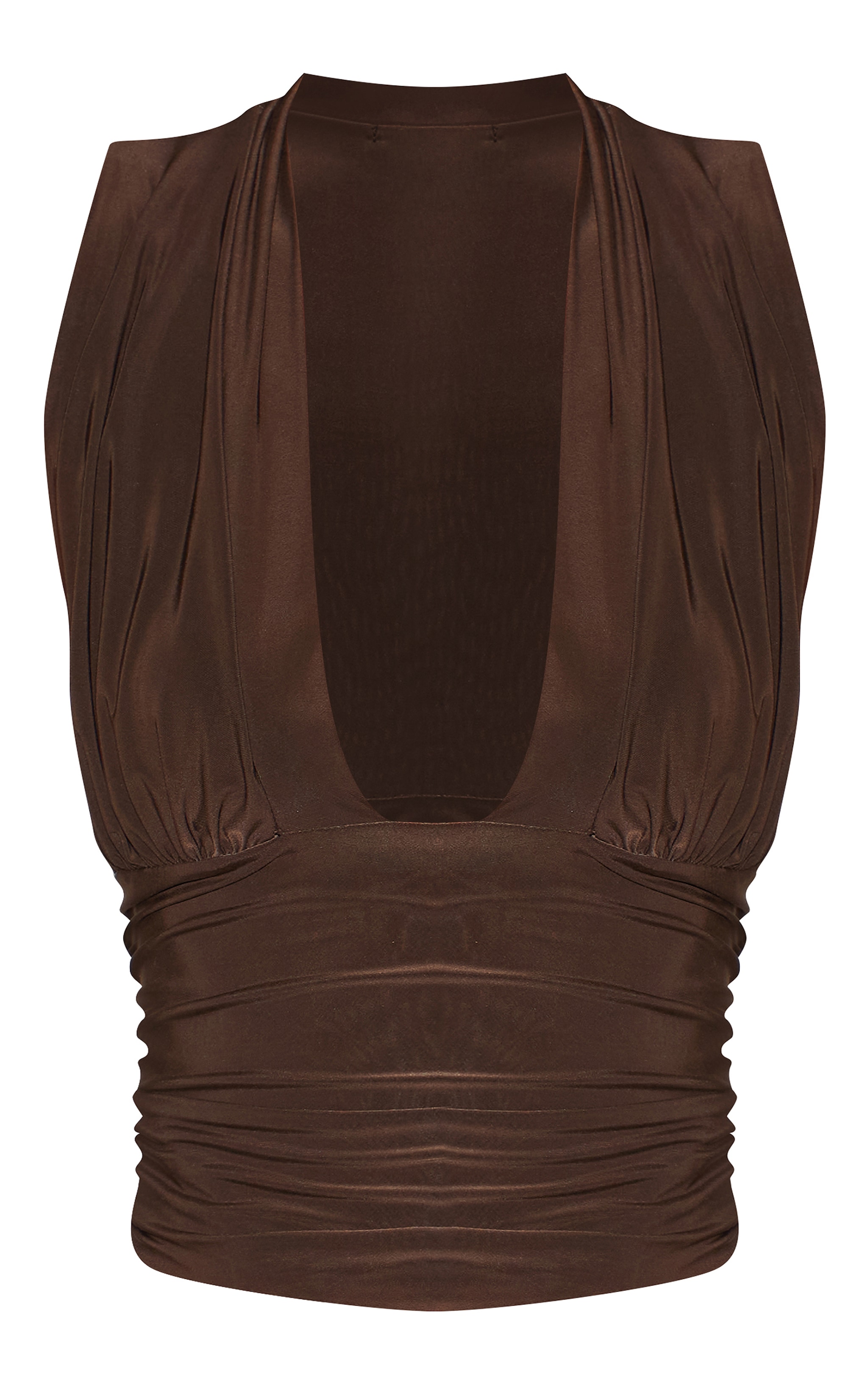 Chocolate Matte Slinky Ruched Detail Sleeveless Top image 5
