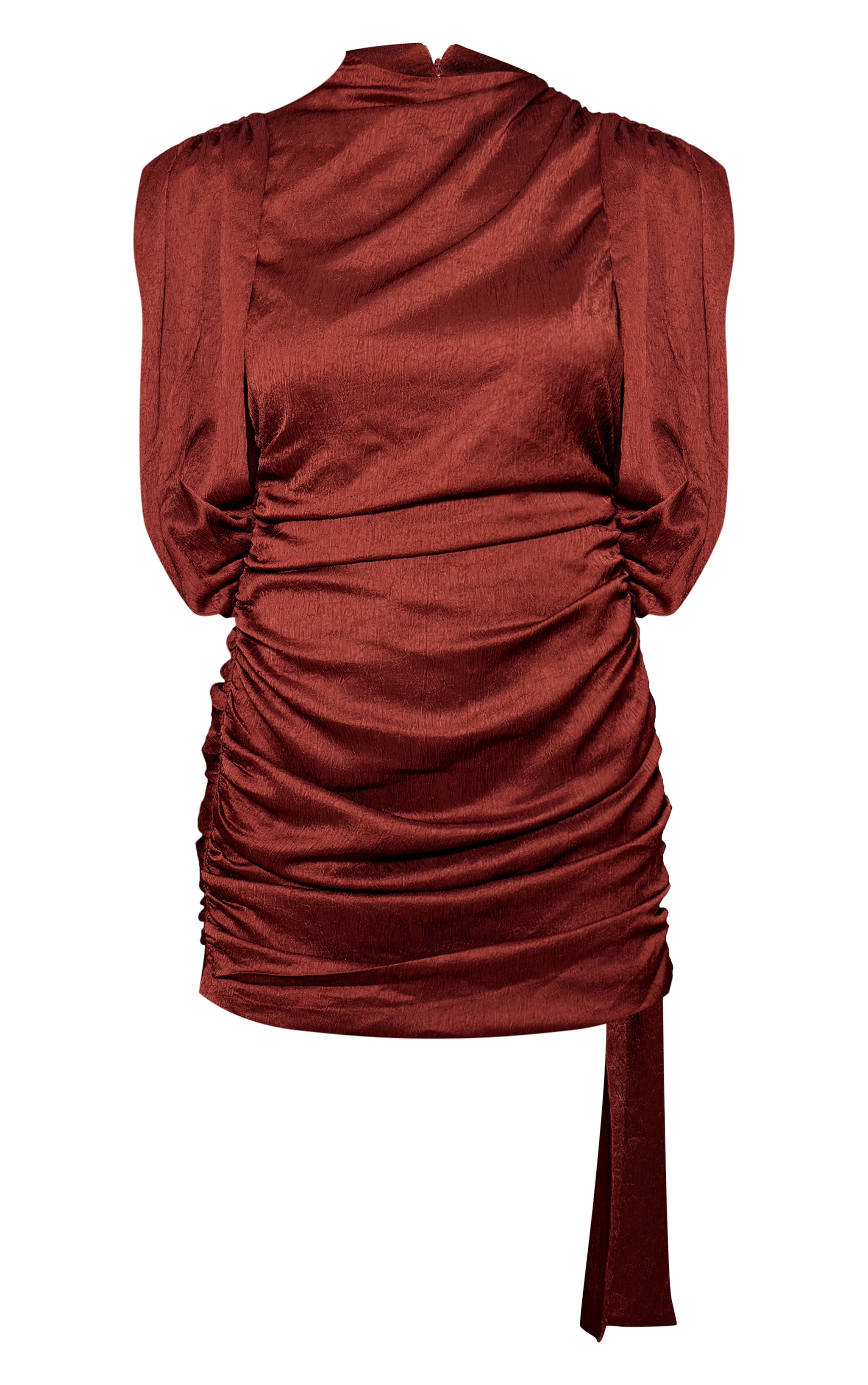 Rust Textured Draped Mini Dress image 5