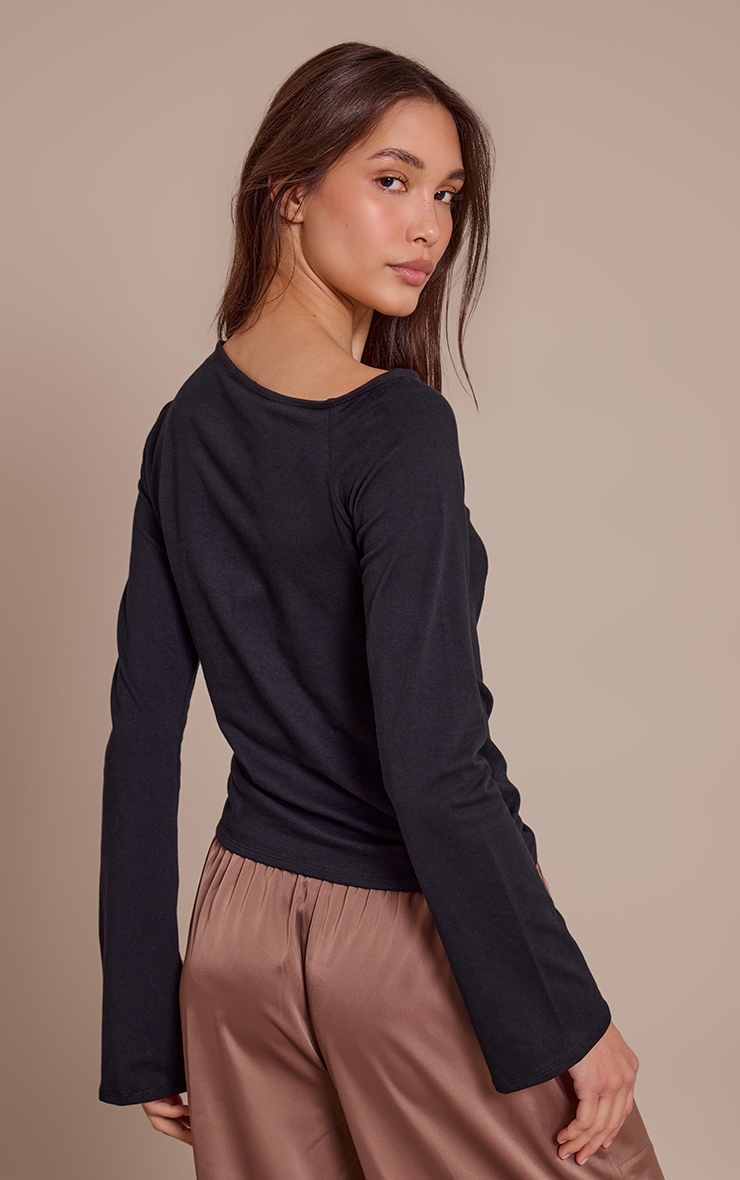 Black Cotton Asymmetric Long Sleeve Top   image 2