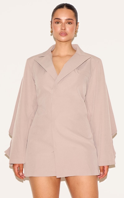 Shape Beige Woven Cinched Adjustable Waist Blazer