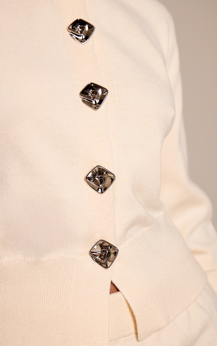 Petite Cream Button Trim Detail Knitted Cardigan image 4