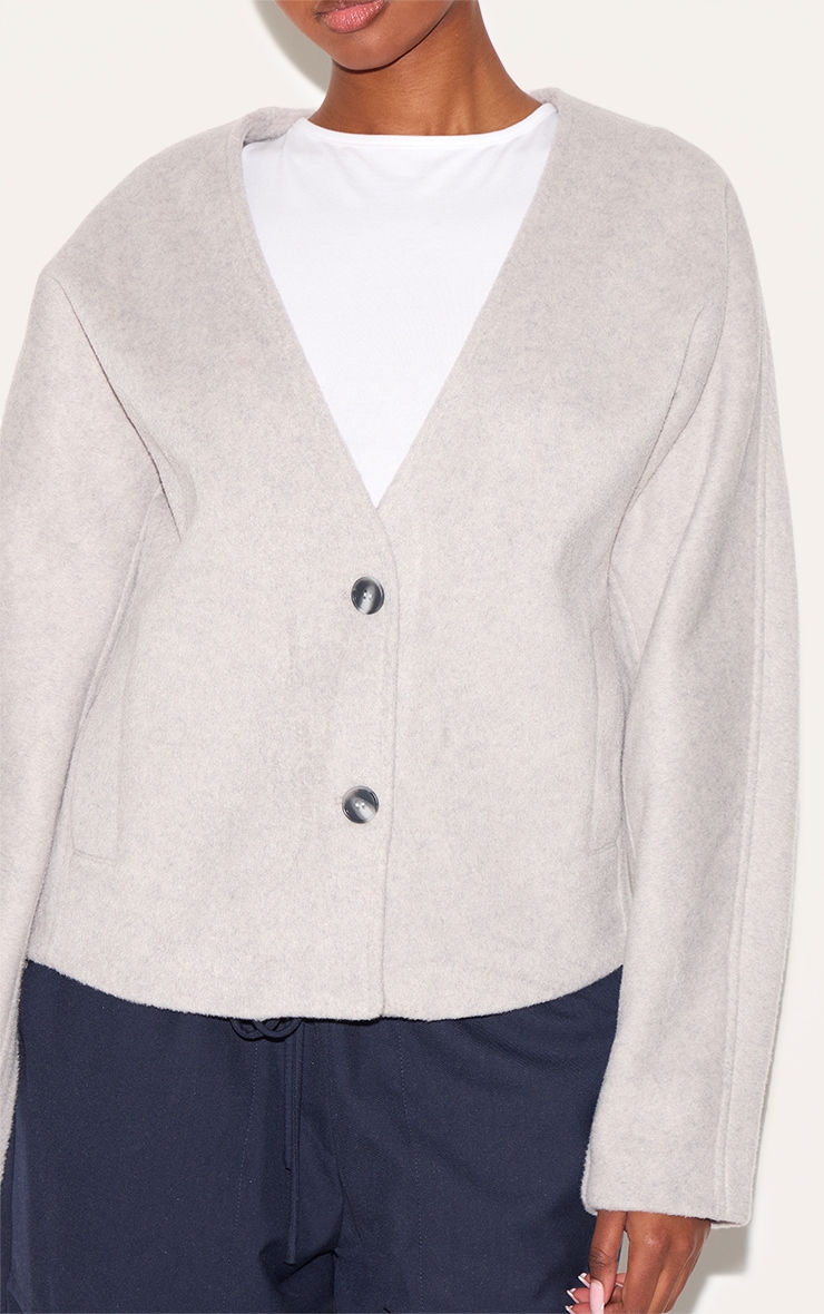 Grey Wool Look Button Up V Neck Jacket image 4