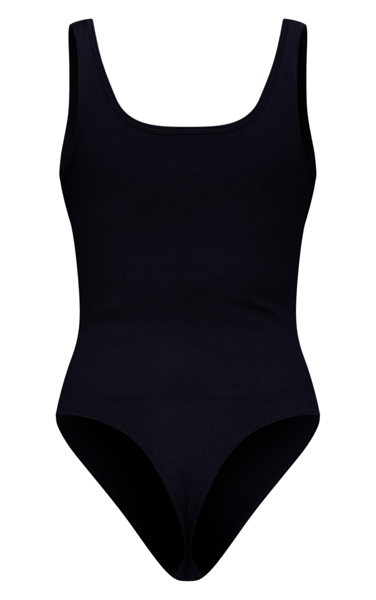 Black Snatched Rib Scoop Neck Sleeveless Bodysuit image 4