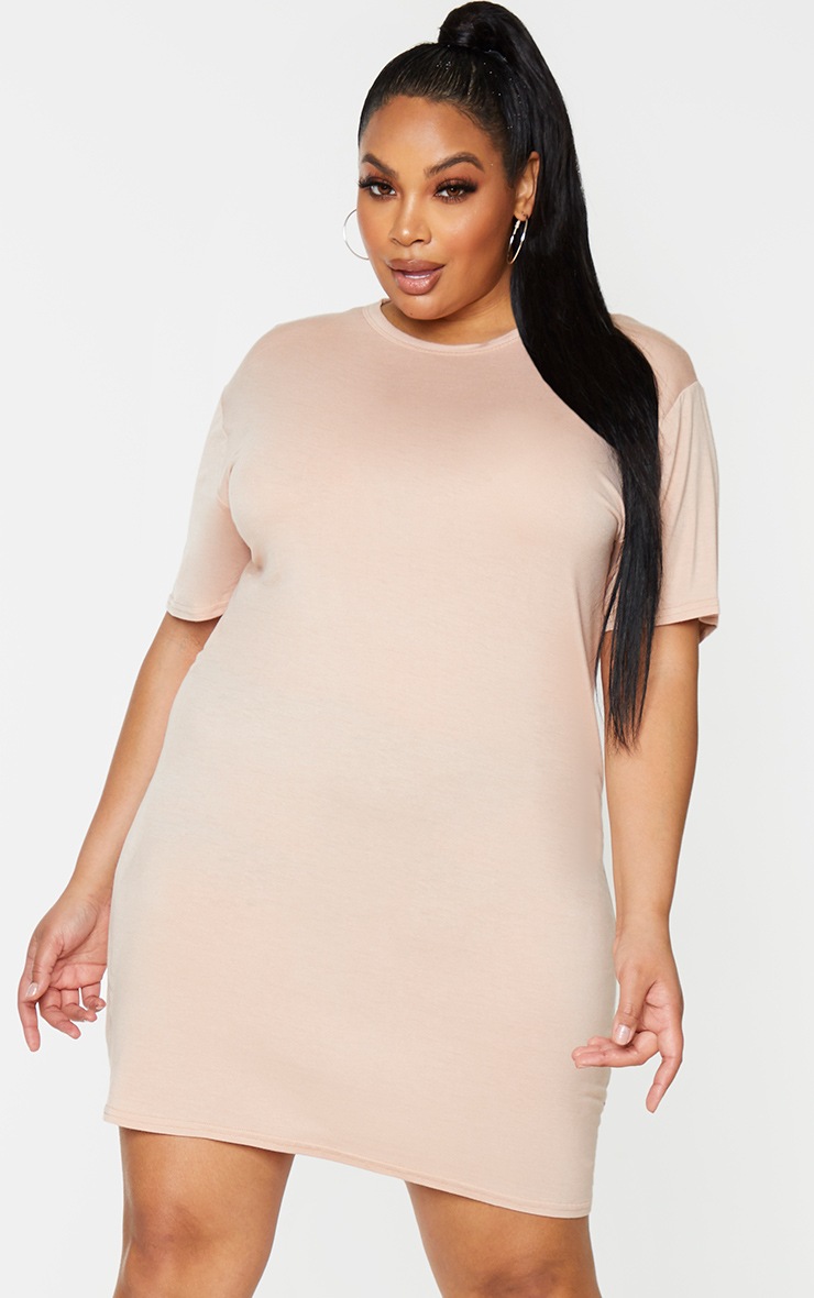 Plus Basic Nude Short Sleeve T Shirt Dress