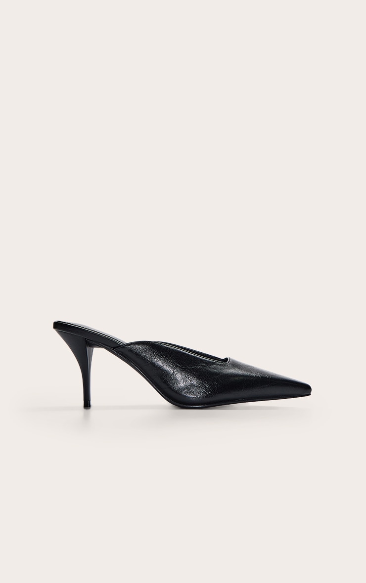 Black PU Squared Chiseled Toe Court Mules image 2