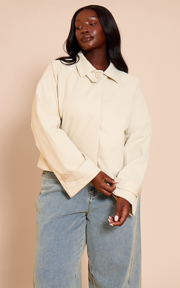Plus Stone Long Sleeve Trench Style Jacket