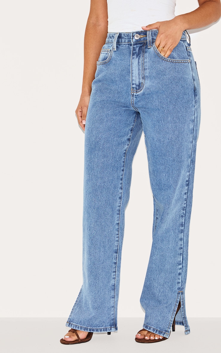 Petite Blue Vintage Wash Split Hem Jeans image 1