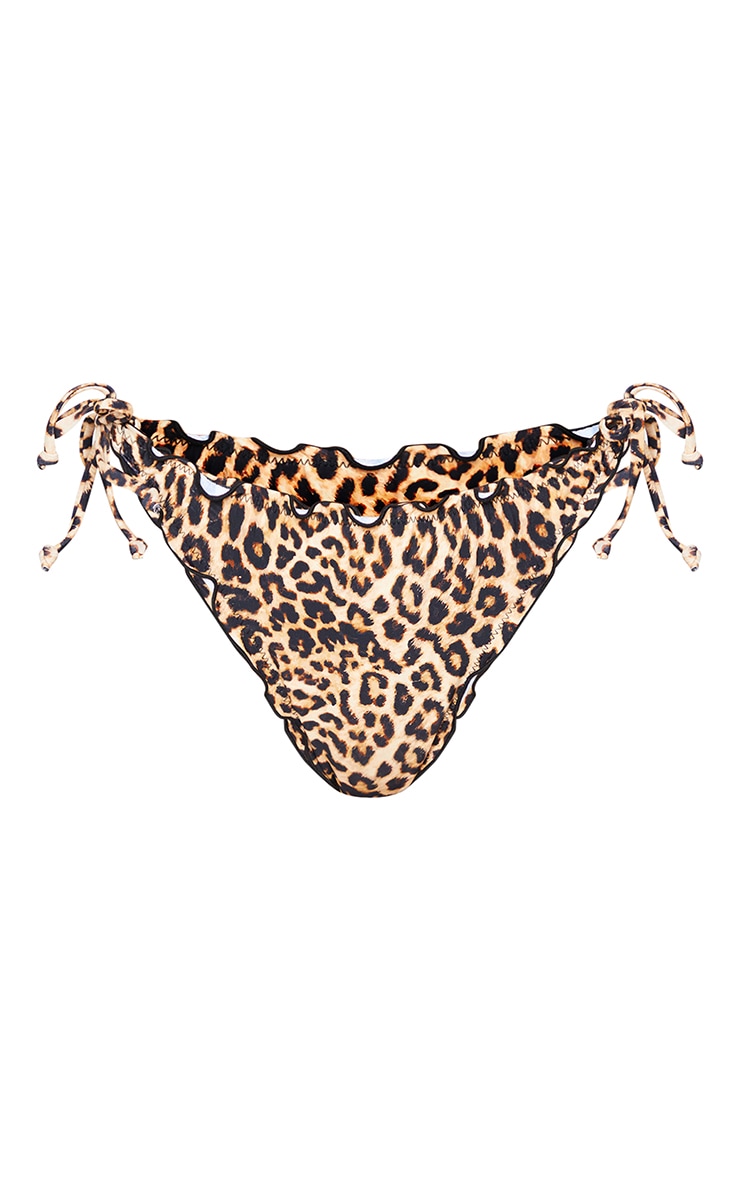 Leopard Frill Edge Ruched Back Bikini Bottoms image 1