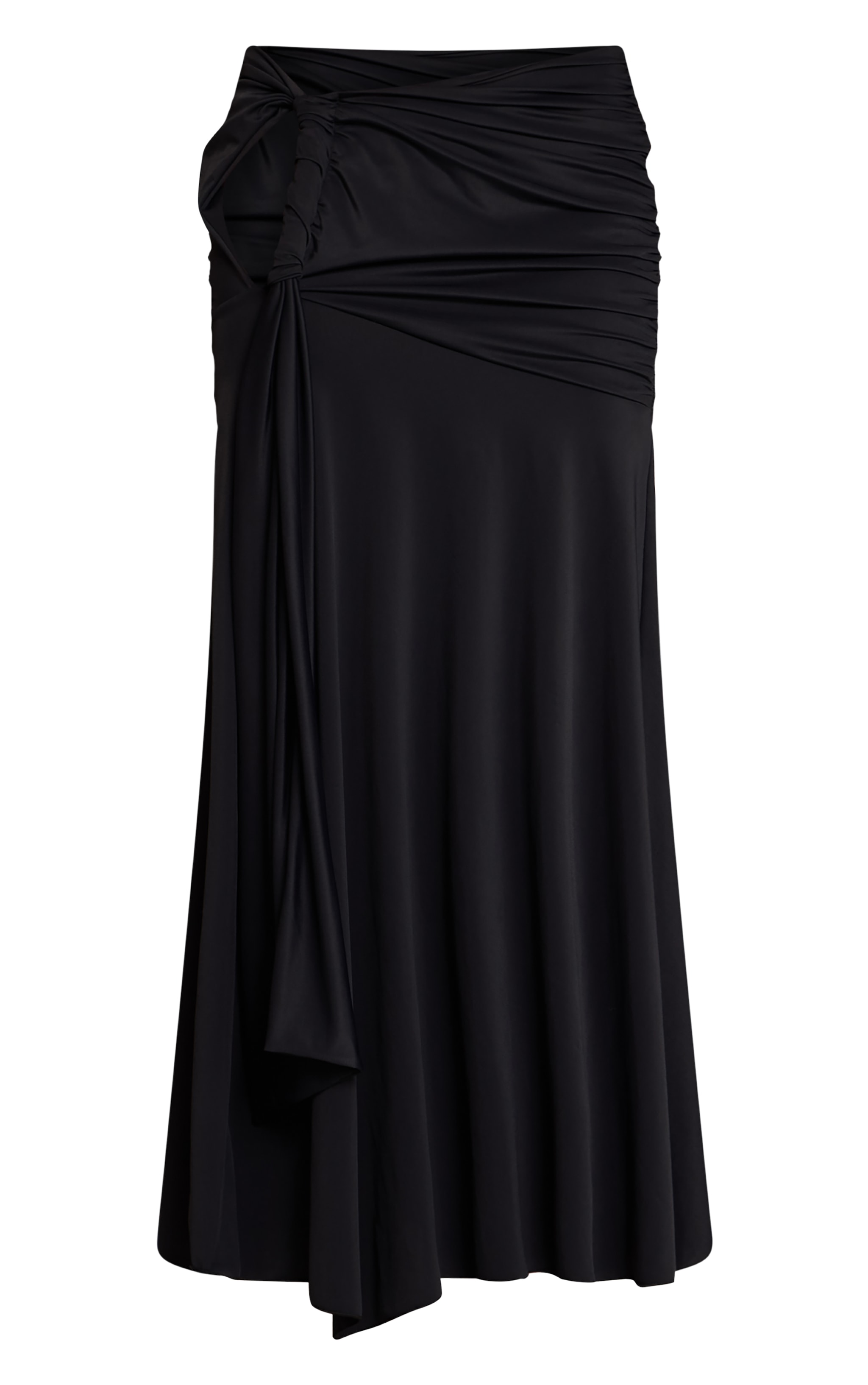 Black Matte Sculpt Drape Detail Floaty Maxi Skirt image 5