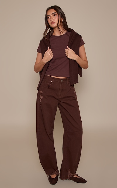Chocolate Distressed Barrel Jeans