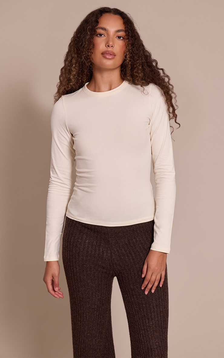 Tall Cream Soft Cotton Crew Neck Longline Long Sleeve Top image 1