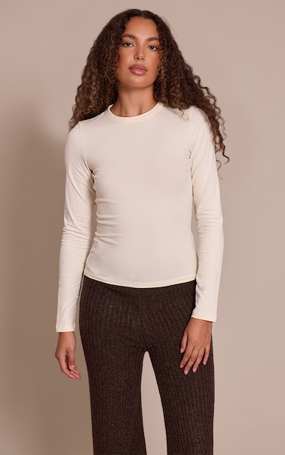 Tall Cream Soft Cotton Crew Neck Longline Long Sleeve Top
