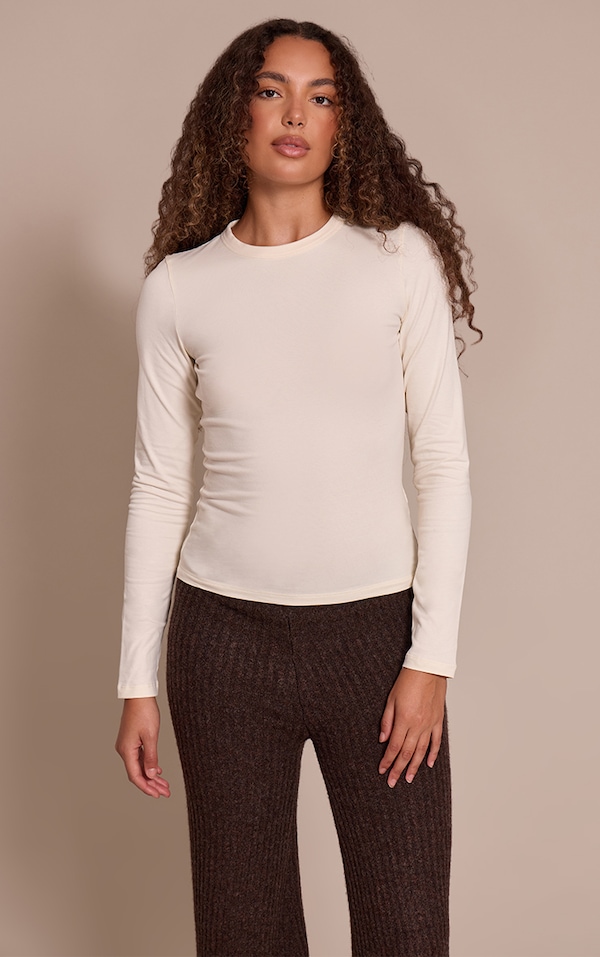 Tall Cream Soft Cotton Crew Neck Longline Long Sleeve Top