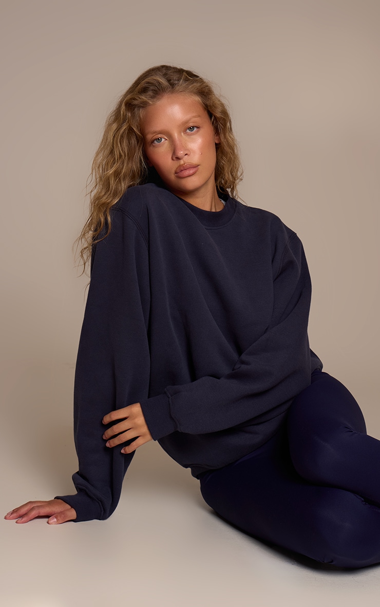 Navy Cotton Fleece Pullover Sweatshirt image 3