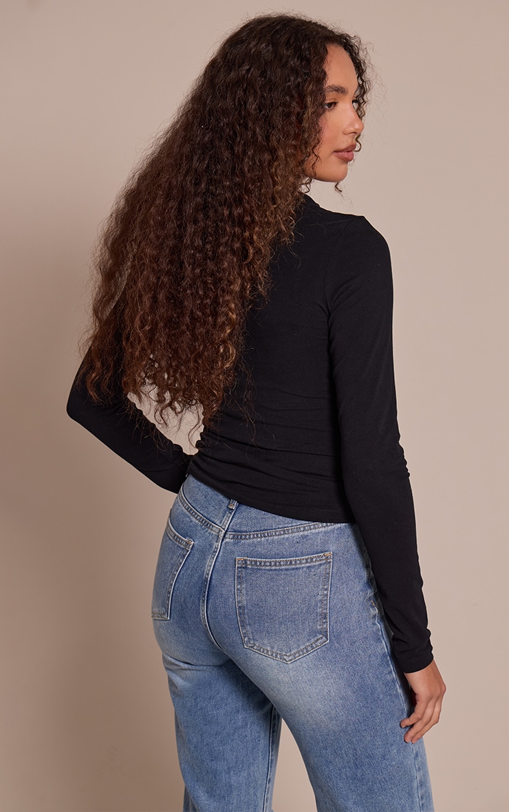 Tall Top long en coton doux noir à col ras et manches longues image 2