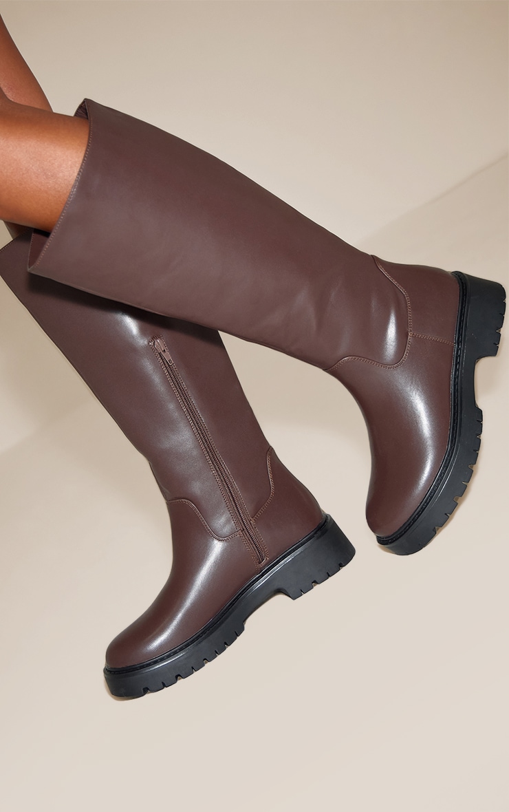 Chocolate Chunky Cleated Sole Knee Boot image 1