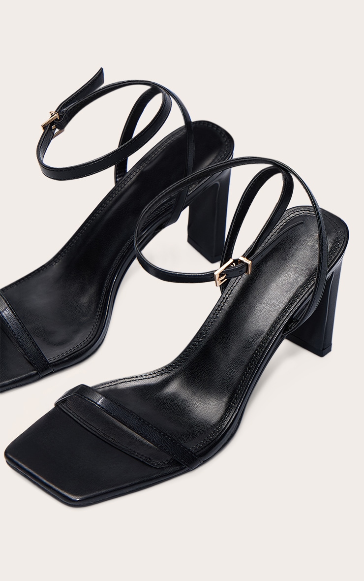 Wide Fit Black Square Toe Slim Block Heel Barely There Sandal image 5