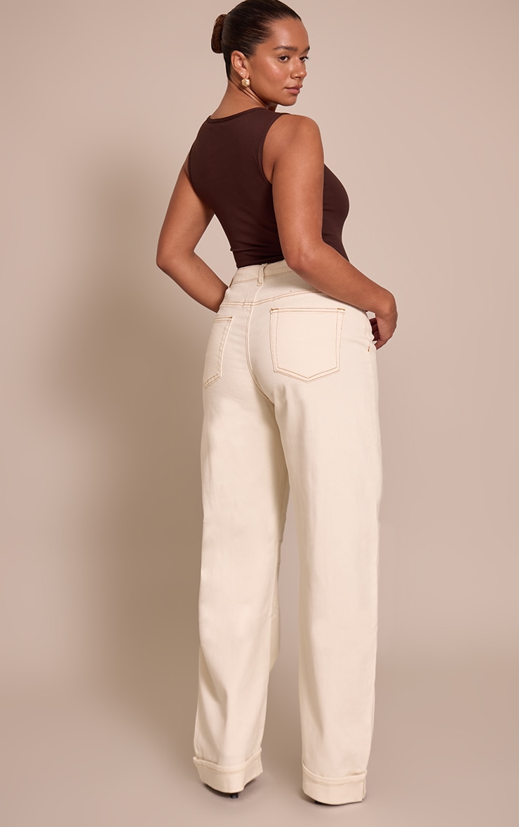 Shape Ecru Highwaisted Stretch Denim Barrel Leg Turn Up Hem Jean image 3