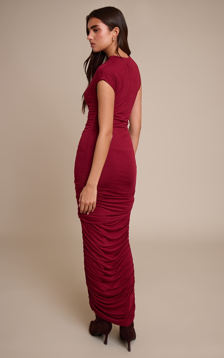 Wine Sleeveless Asymmetric Ruched Maxi Dress image 2