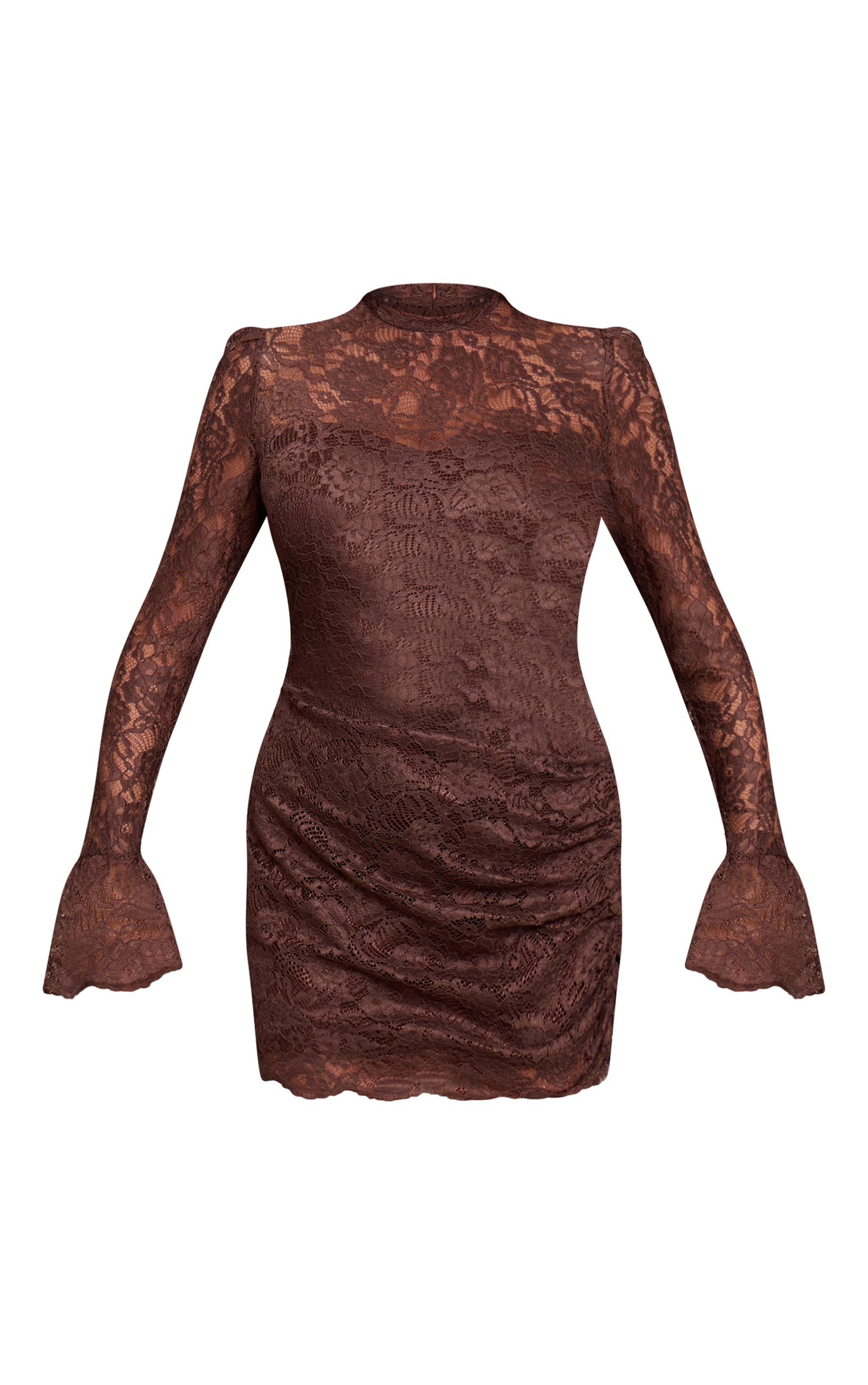Shape Mini robe en dentelle chocolat froncée à manches longues image 5