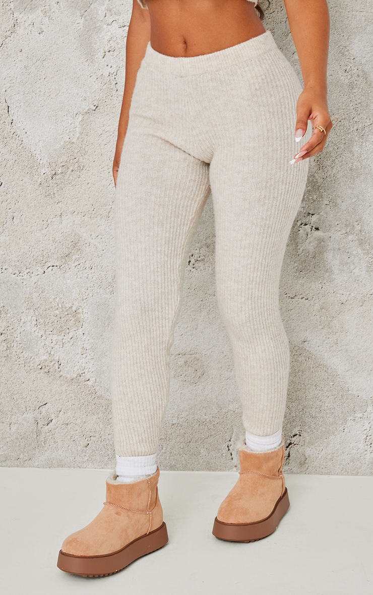 Petite Oatmeal Rib Knit Leggings image 2