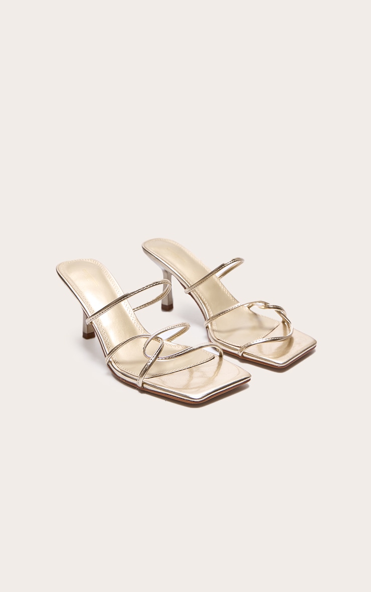 Gold PU Wide Fit Cross Over Strap Heeled Mules image 2