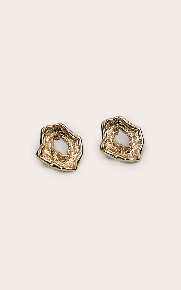 Gold Textured Abstract Circular Earrings image 3