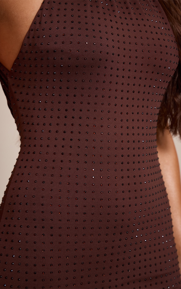 Robe longue chocolat à dos nu et strass image 4