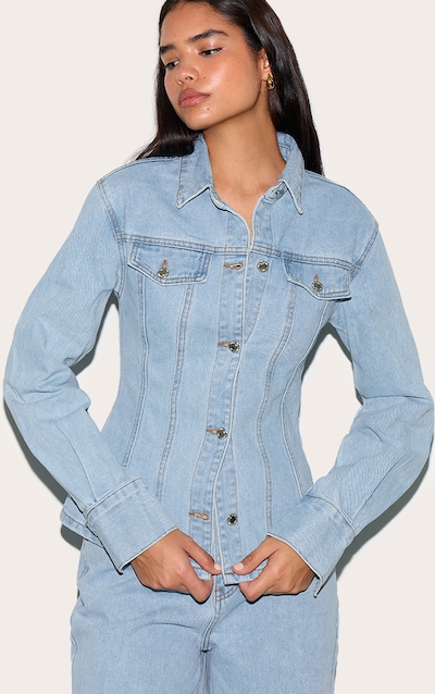 Tall Chemise cintrée en jean bleu clair délavé à manches longues