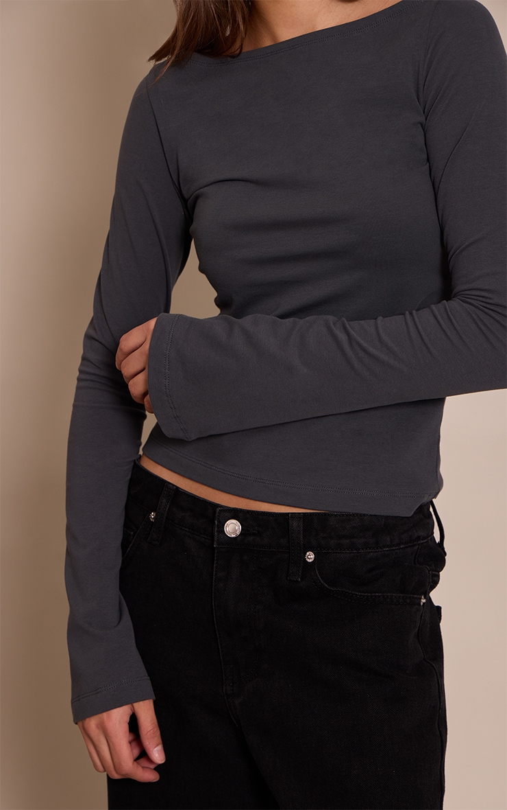 Charcoal Soft Cotton Boat Neck Flared Long Sleeve Top image 4