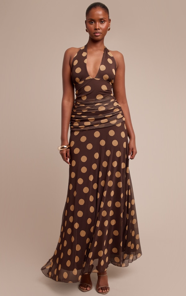 Yellow Polka Dot Halterneck Maxi Dress