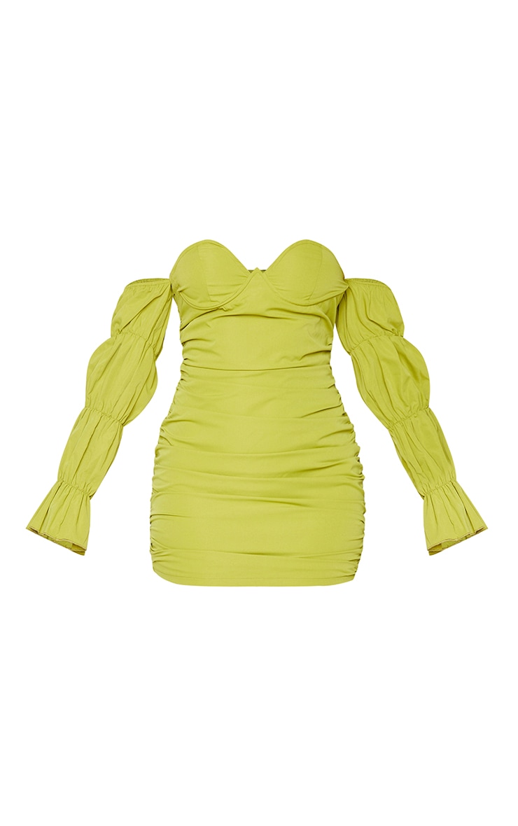 Olive Woven Underwire Tiered Sleeve Ruched Bodycon Dress image 3